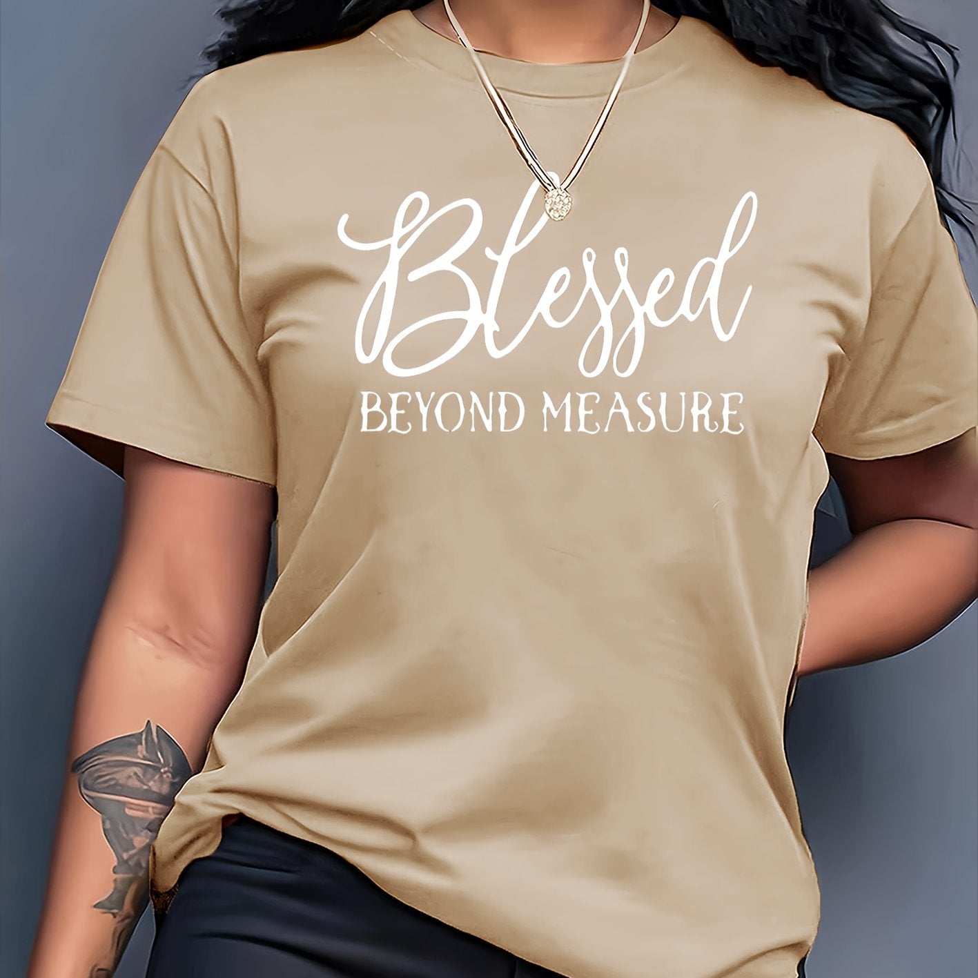 Women'S Inspirational Quote T-Shirt, "Blessed Beyond Measure" White Lettering, Casual Crew Neck Short Sleeve Top, 100% Polyester Knit Fabric, All Season Wear, 180gsm - Orange